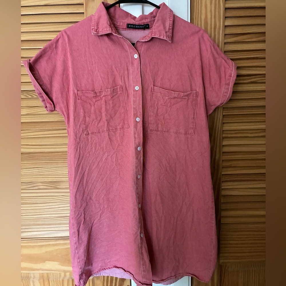 Zilcremo pink denim Button-Up dress size medium